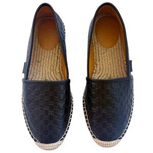 Gucci Micro Guccissima GG Monogram Leather Espadrilles Flats Size 37.5 Black